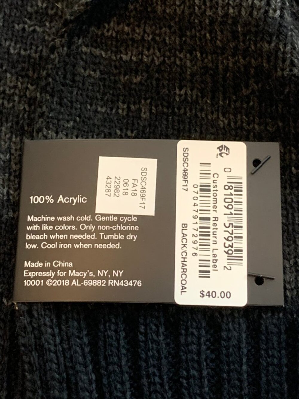 Alfani Men's 100% Acrylic Knit Space-Dyed Scarf, Charcoal Gray, One Size - Picture 3 of 4